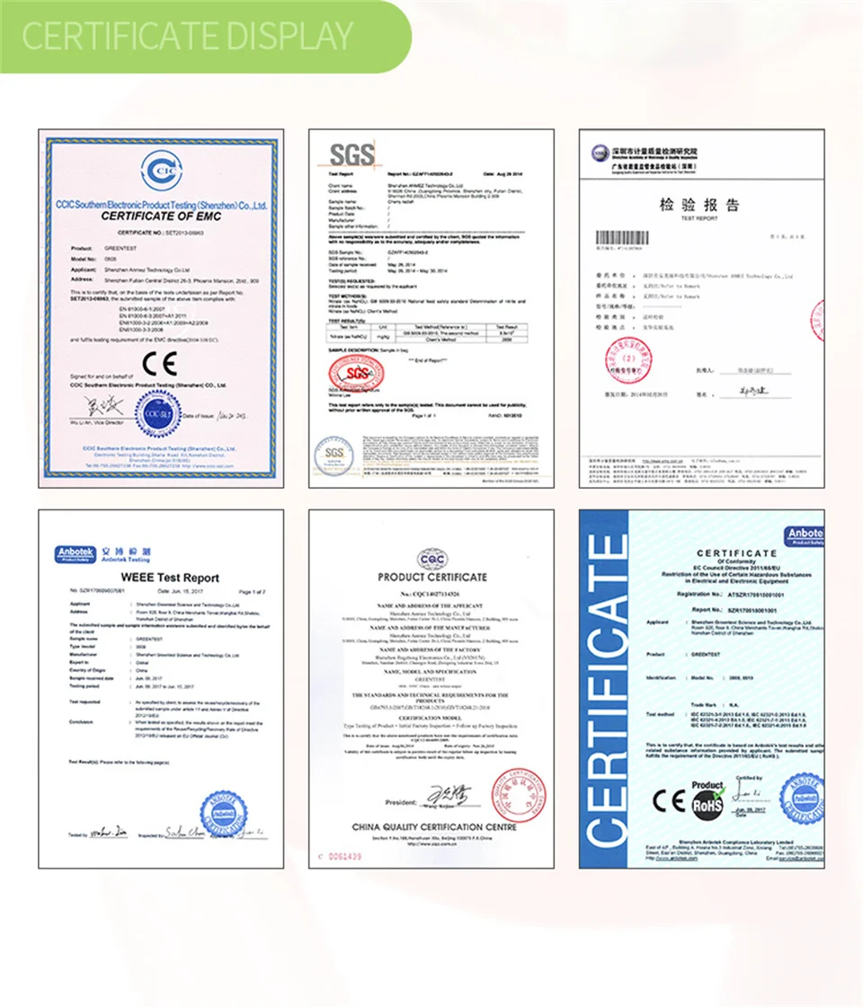 Medidor de Nitratos Greentest para Pescado, Frutas, Vegetales y Carne, Medidor de TDS, Medidor de Radiación, Detector de