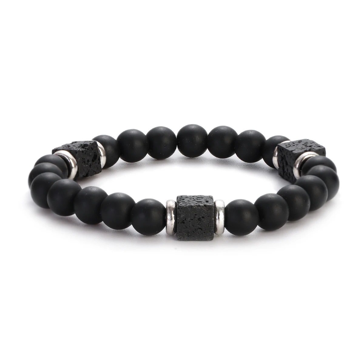 Classic Black Stone Bracelets Men Jewelry Pulseira Square Lava Bracelet Pulsera Couples Bracelet Friends Jewelry