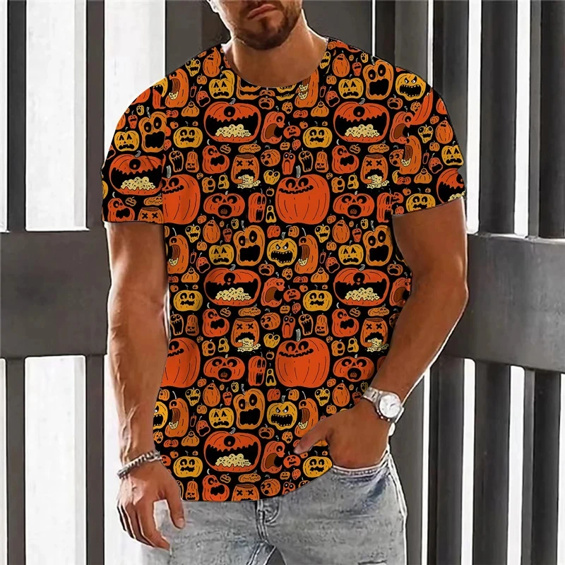 New Fashion Halloween Party Pumpkin Head Graphic T-shirt For Men 3D Printed Casual Round Neck Summer Short Sleeve Tees Tops 2024