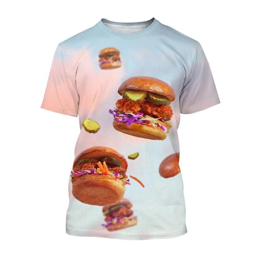 الصيف موضة جديدة كنتاكي المقلية الدجاج قميص ثلاثية الأبعاد الطباعة الرجال والنساء تي شيرت موضة عادية كنتاكي المقلية الدجاج Gra #3
