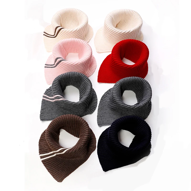 Cashmere Knitted Triangle Ring Scarf Women Autumn Winter Wool Neck Warmer Korea Fashion Neckerchief Stripe Soft Fake Collar