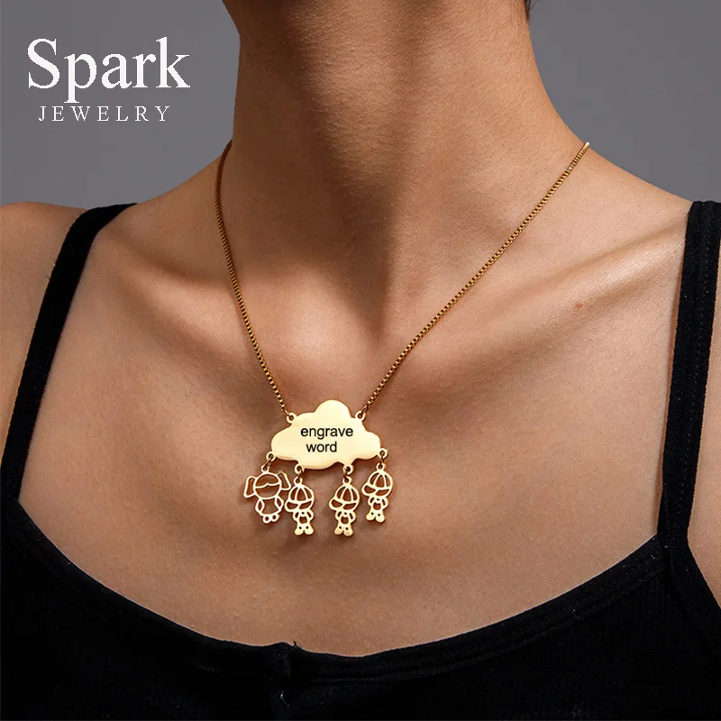 Spark Custom Cloud Shape Children Pendant Engrave Word Personalized Necklace Stainless Steel Gold Color For Women Jewelry Gift