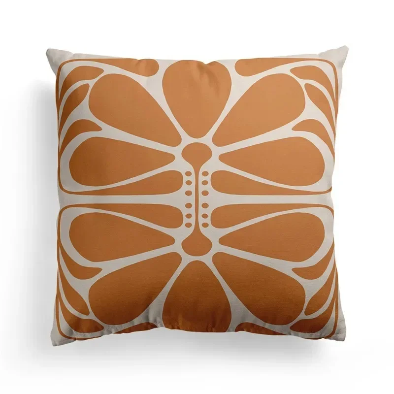 Nordic Orange Geometric Oil Painting Line Art Throw Pillow Cover Floral Print Home Decor Pillow Cover Office Sofa Pillow Cover