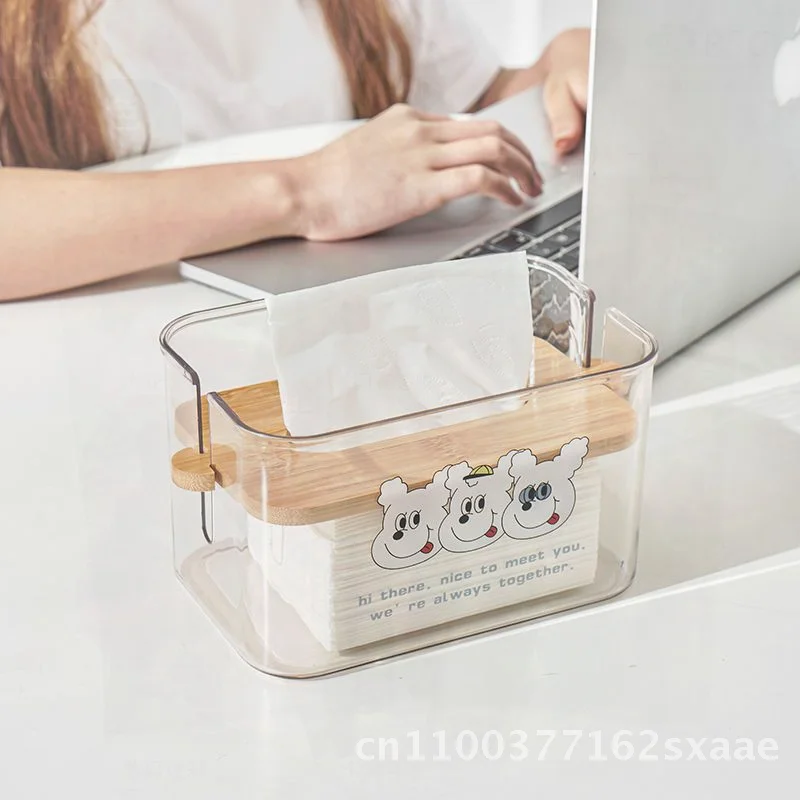 

Прозрачная бамбуковая доска, коробка для салфеток, многофункциональная бытовая подъемная коробка для хранения салфеток для гостиной, ванной комнаты, автомобиля - современный