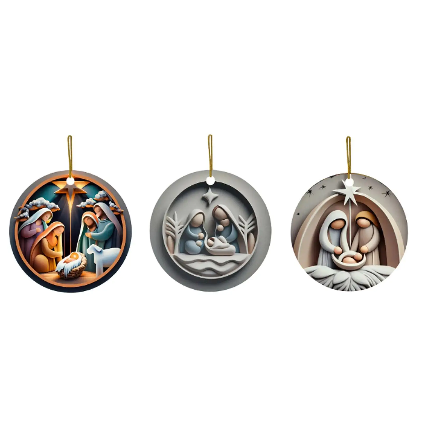 Christmas Nativity Hanging Pendant Acrylic Ornament Easy to Hang Ceiling Decoration for Home Office Car and Housewarming