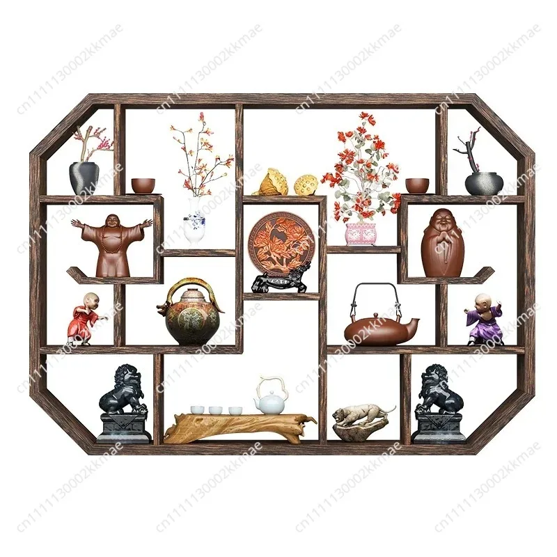 Bogu-Regal - Massivholz, Neuer Chinesischer Stil Wandmontage, Teeservice-Ausstellungsregal, Einfaches Antik-Regal, Präsentationsständer