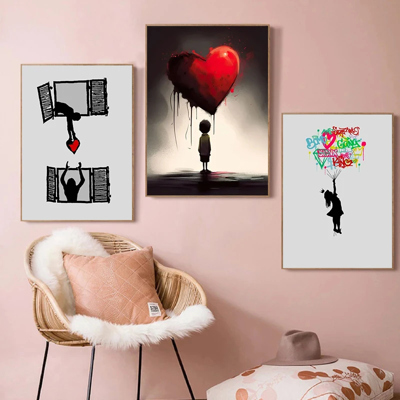 

Banksy Graffiti Artwork Accept My Heart To Love Canvas Paintings Posters and Prints Wall Art Picture for Bedroom Home Decor