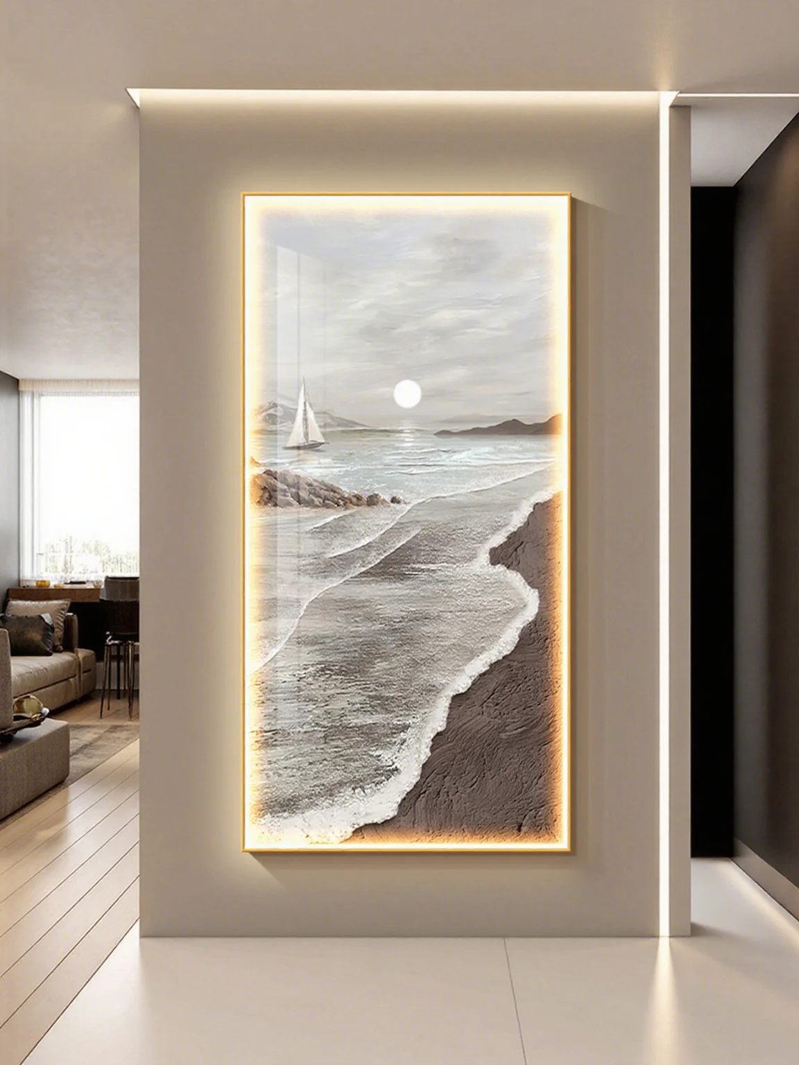 Decorative Paintings With Lights In The Entrance Hall Modern Simplicity Corridor Hanging Paintings High-end LED Lamp Paintings