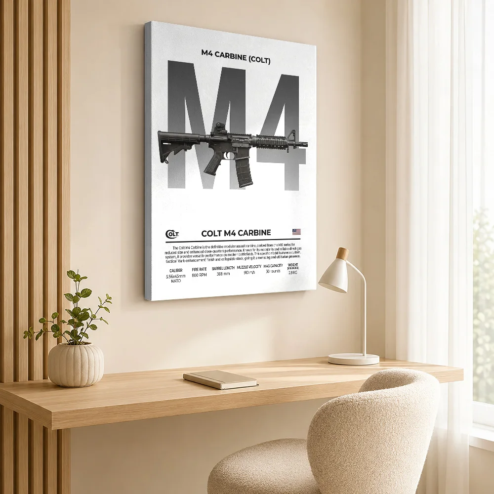 Black Colt M4 Carbine Technical Framed Canvas Poster Customized Photo Historical Graphic Style Study Wall Paintings Decoration