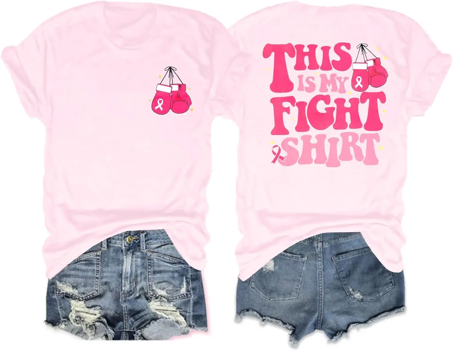 Breast Cancer Shirts Women This Is My Fight Shirt Pink Ribbon Cancer Awareness T-Shirts Support Survival Short Sleeve Tops