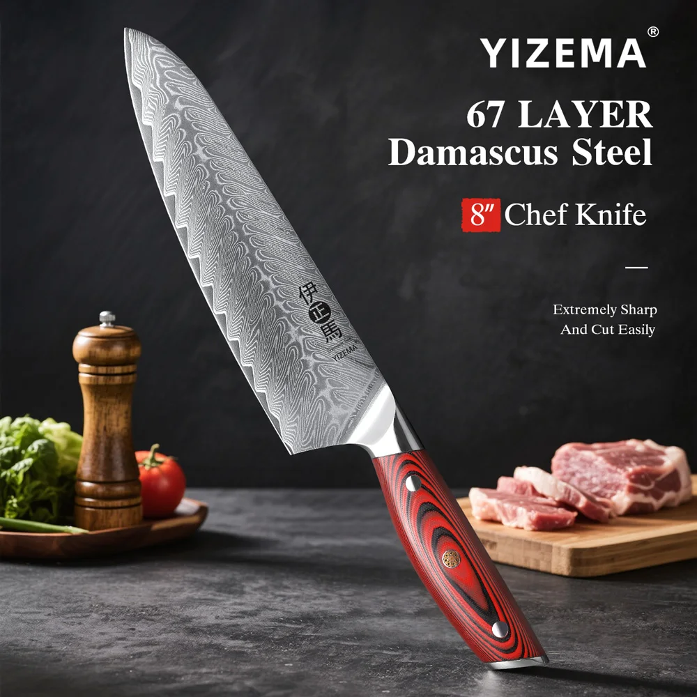 YIZEMA 8-inch Professional Chef Knife Japanese Damascus Steel Super Sharp Meat Slicing High Quality Kitchen Knives Cooking Tools