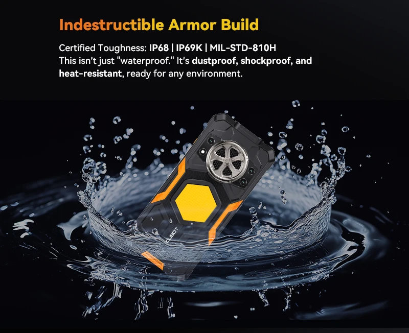 Rugged Smartphone Cubot Kingkong Power 5, Android 15, 16GB RAM (6+10), 128GB ROM, 6.88' 120Hz Screen, 15300mAh Battery, MTK G100