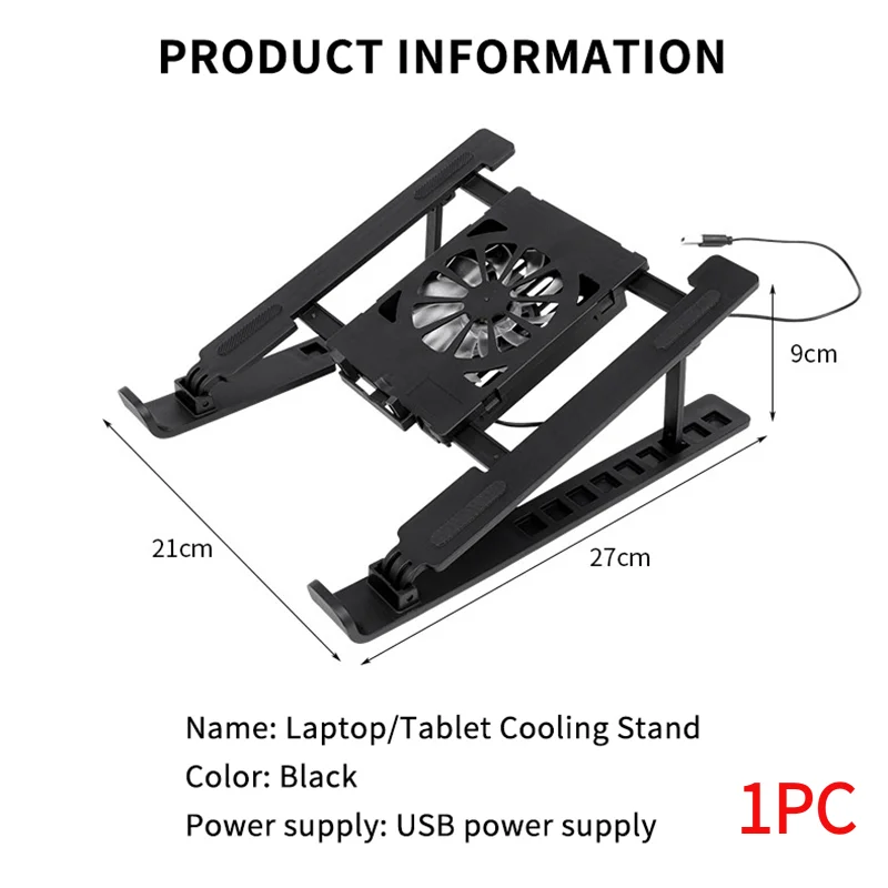Laptop Cooler Base Stand Foldable Laptop Cooling Pad Holder Portable Notebook Radiator Bracket Heighten Rack With 1 Cooling Fans