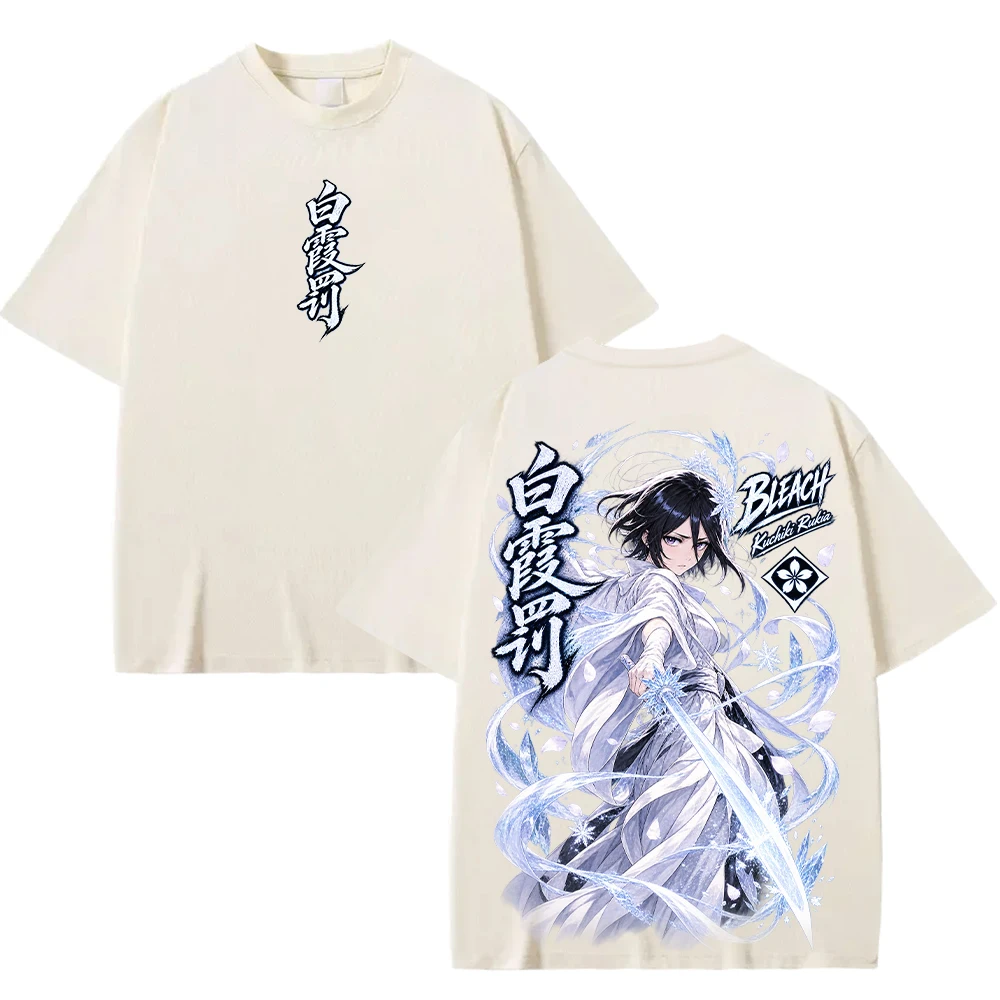 BLEACH Kuchiki Rukia Hakka No Togame Vintage Anime T‑Shirt Oversized Unisex Casual Short Sleeve Harajuku Otaku Streetwear Tops