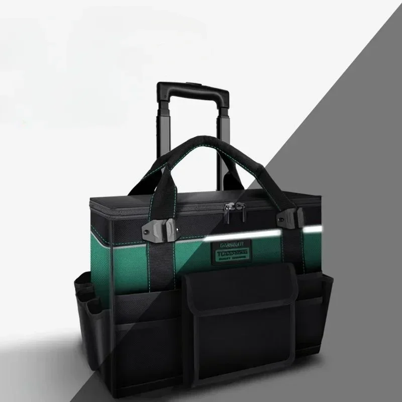 Bolsa de herramientas para electricista, bolsa de herramientas profesional con ruedas, organizador de bolsillo multifuncional, Maleta, carrito de