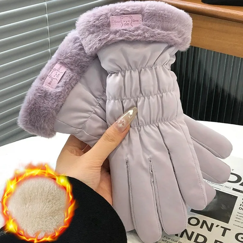 

Waterproof Gloves Winter Warm Windproof Gloves with Fluffy Plush Lining for Cold Weather Thicken Outdoor Sports Warm Ski Mittens