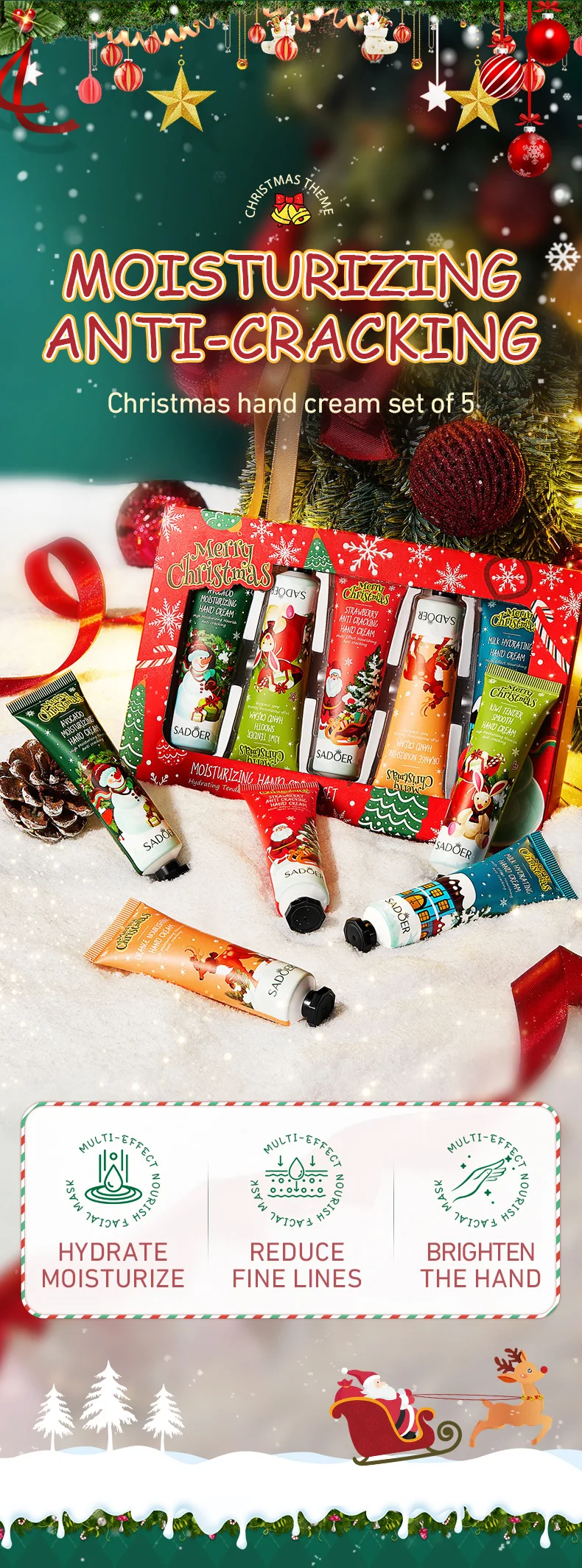 SADOER Christmas Gift Box Hand Cream Set Moisturizing Hydrating Anti Chapping Winter Skin Care Bulk Beauty Lotion Essentials