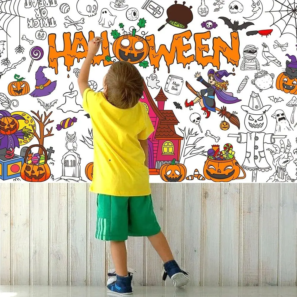 Creative Halloween Graffiti Tablecloth Cartoon Handmade Children's Drawing Tablecloth DIY Painting 130x75cm DIY Party Tablecloth