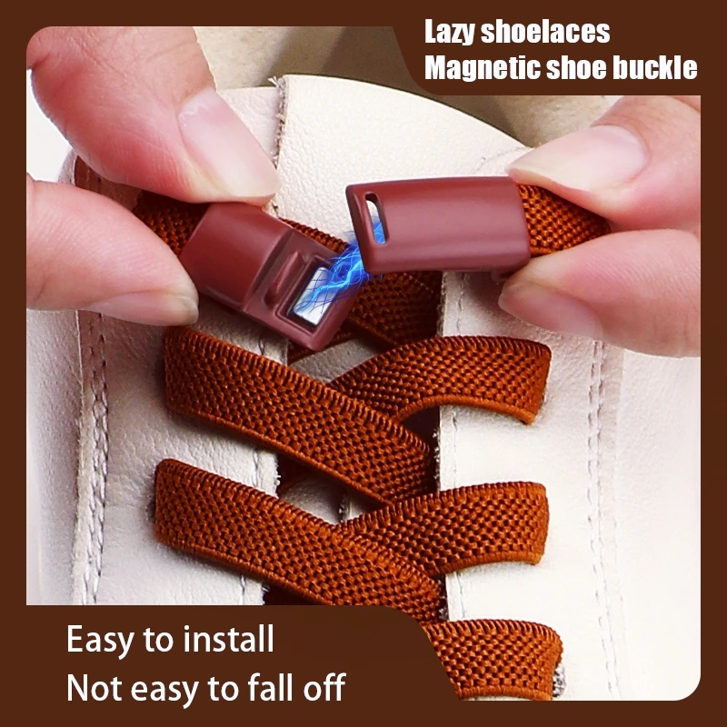 Colorful Magnetic Lock Shoelaces without ties Elastic Laces Sneakers No Tie Shoe laces Kids Adult Wide Shoelace Shoe Accessories