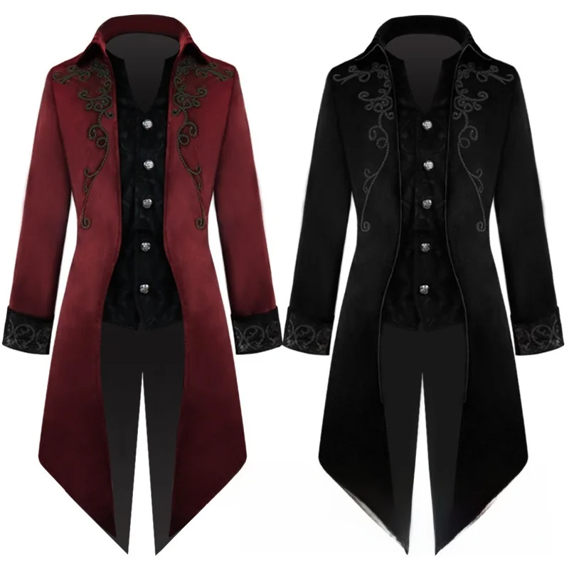 

Men's Mid-Length Punk Tailcoat 2025 Retro Medieval Costume Chinese Production Spring Season Stage Costume Traditional Hanfu
