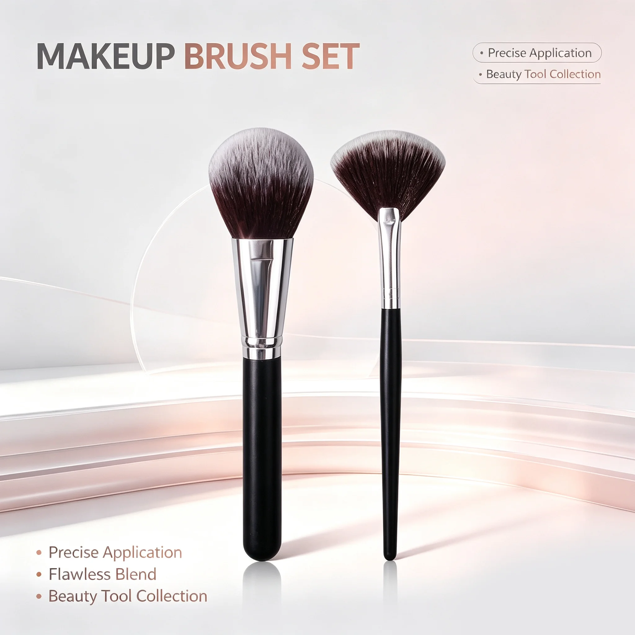 2Pcs Makeup Brush Set,Cosmetic Brushes for Setting Powder,Blush, Highlight&Bronzer, Face Beauty Makeup Tool