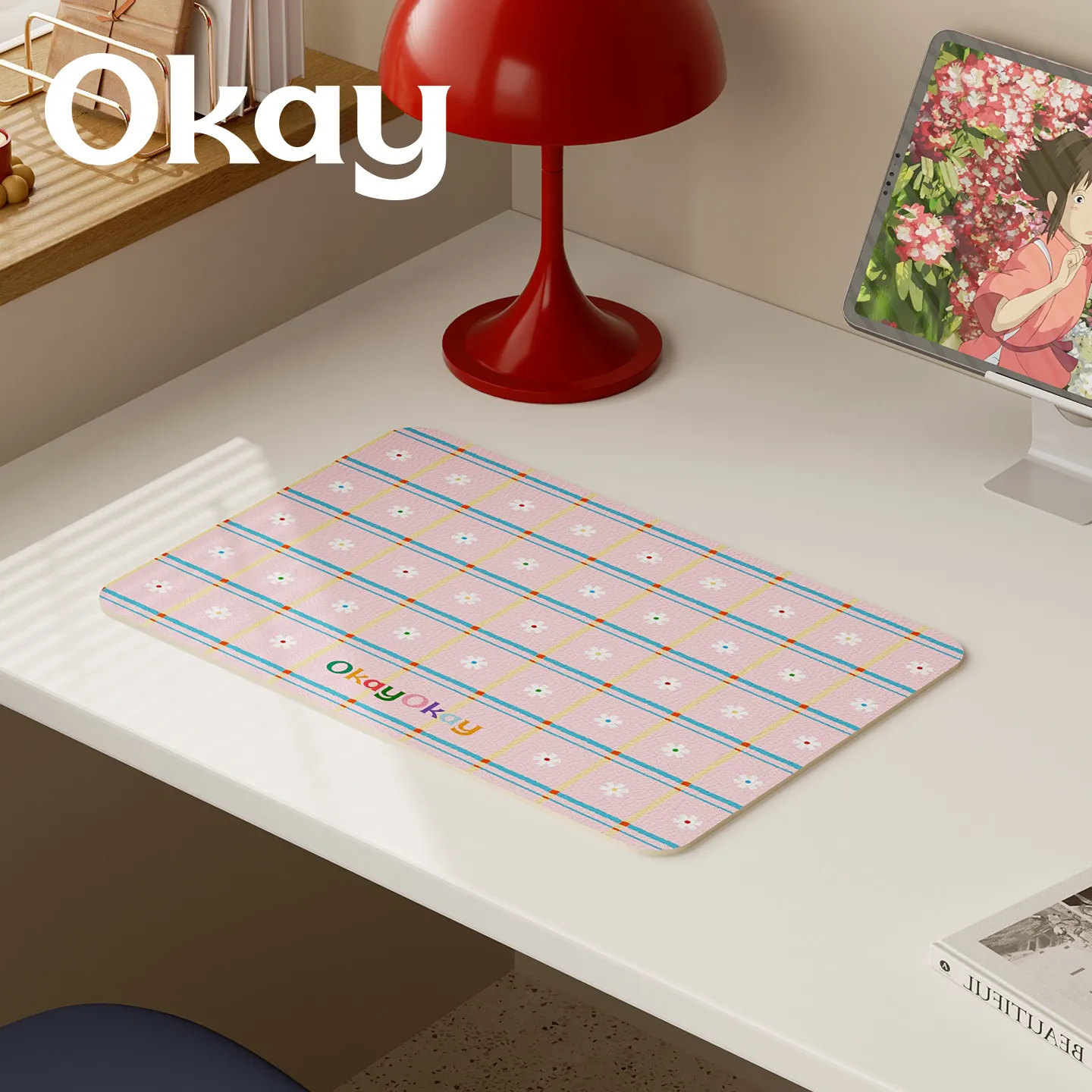 VIKAMA daisy flower pastel gingham easy clean kitchen mat fresh plaid cute text kitchen countertop absorbent non slip pad Rug