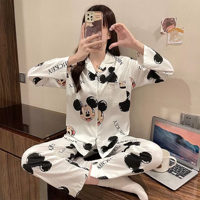 Disney pajamas new ice silk two-piece set women\'s clothing Disney women\'s pajamas Mickey Mouse loungewear Mickey Mouse set