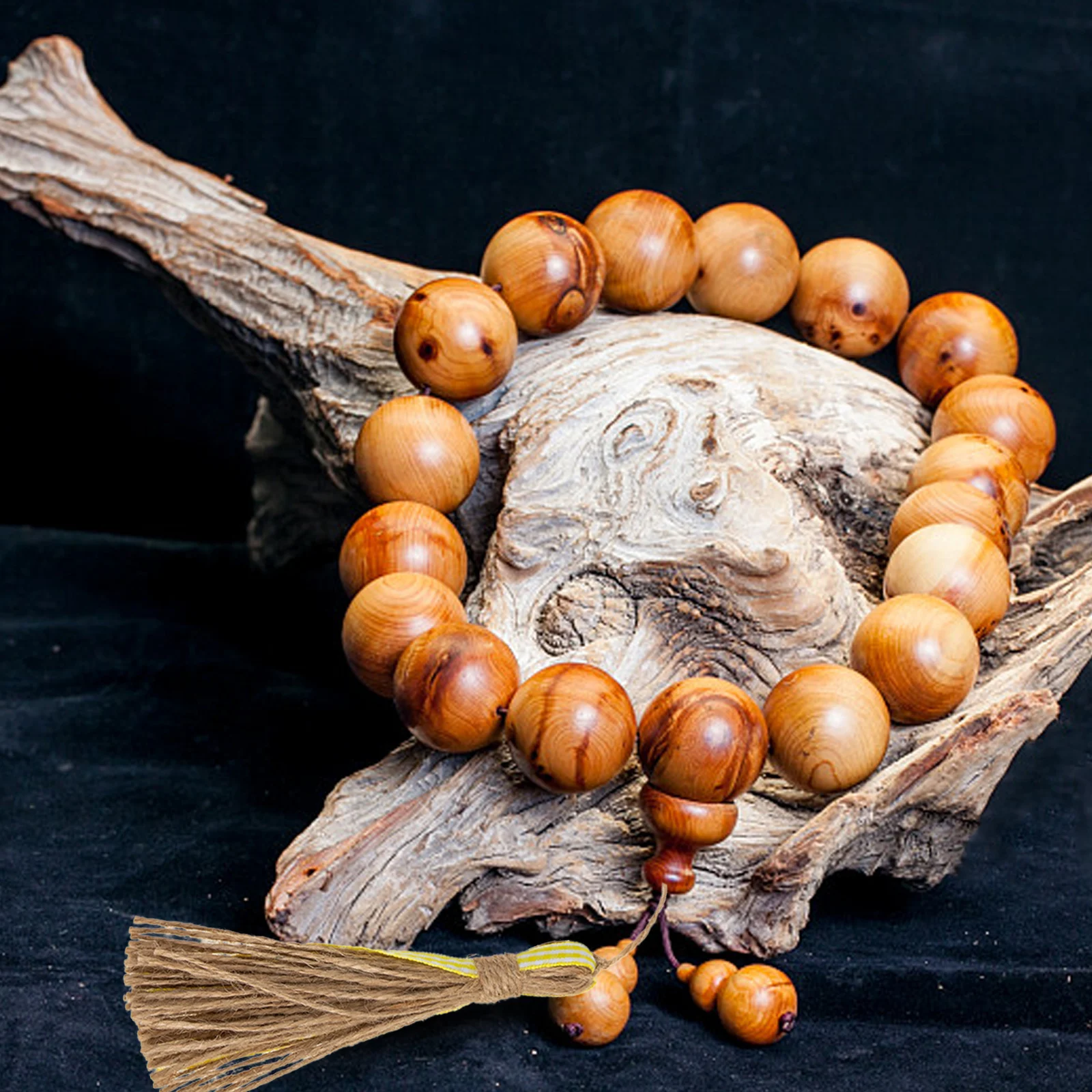 

12pcs Colorful Wood Bead Hemp Rope Tassels DIY Craft Pendant Bookmark Jute Accessories H Practical