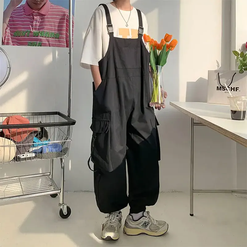 Men Suspenders Jumpsuit Baggy Pants Summer Overalls Japanese Straps Casual Pockets Unisex Oversized Streetwear Male Y2K Clothes