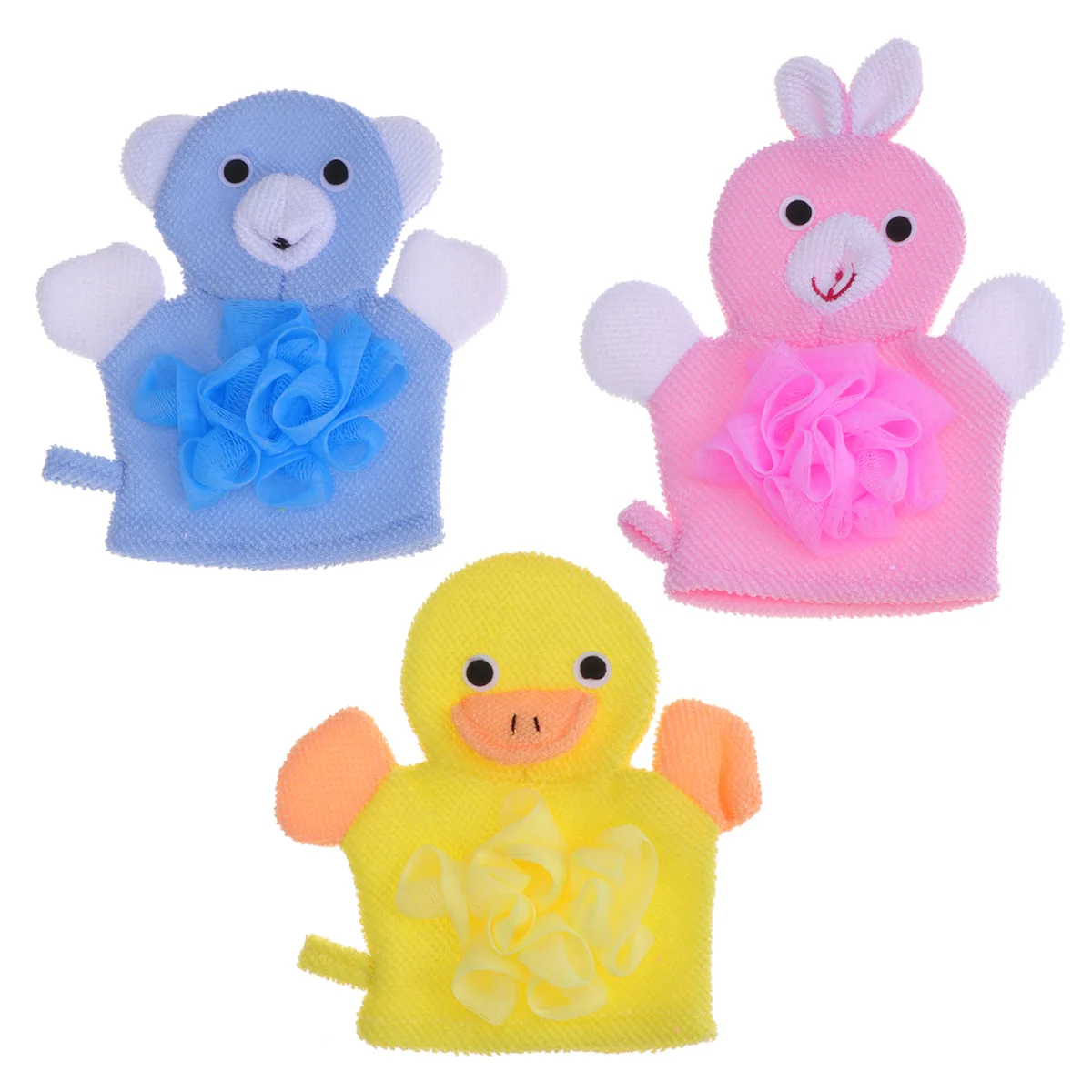 

3PCS Bath Gloves Dual Side Exfoliating Shower Cartoon Animals Kids Bathing Accessory Plant Fiber Fits Most