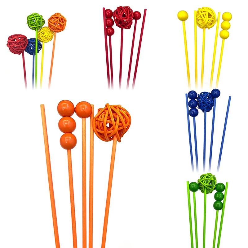 5pcs Colored Wooden Ball Rattan Sticks Home Fragrances Colored Rattan Ball Reed Diffuser Sticks DIY Ornaments Home Decor