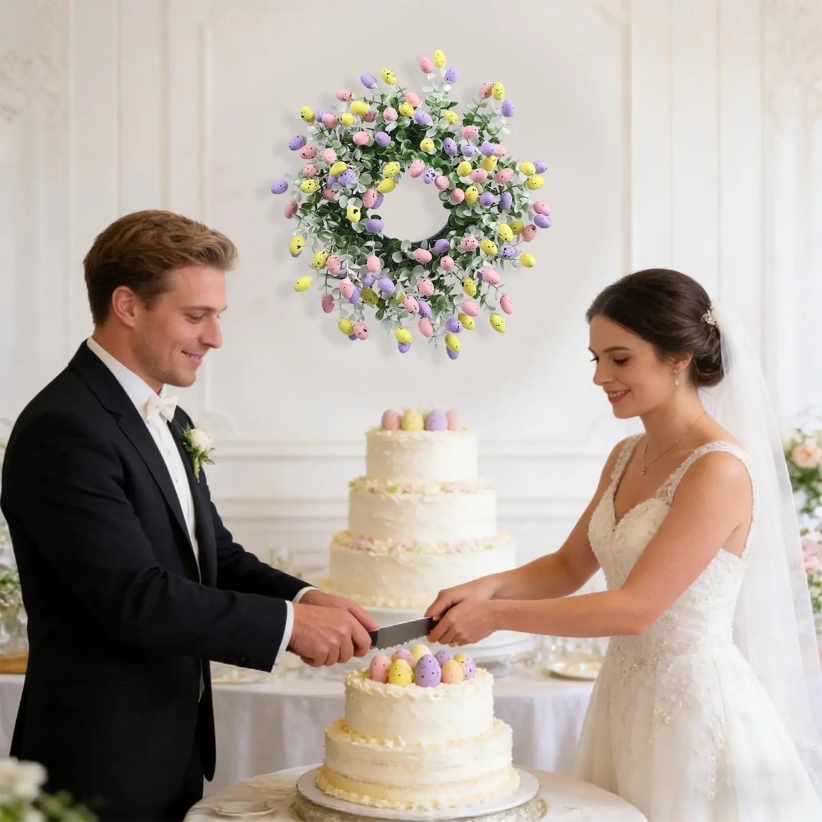 

Easter Wreaths For Front Door 38cm Spring Egg Holiday Decor Colorful Easter Egg Wreath Door Sign For Indoor Outdoor Living Room