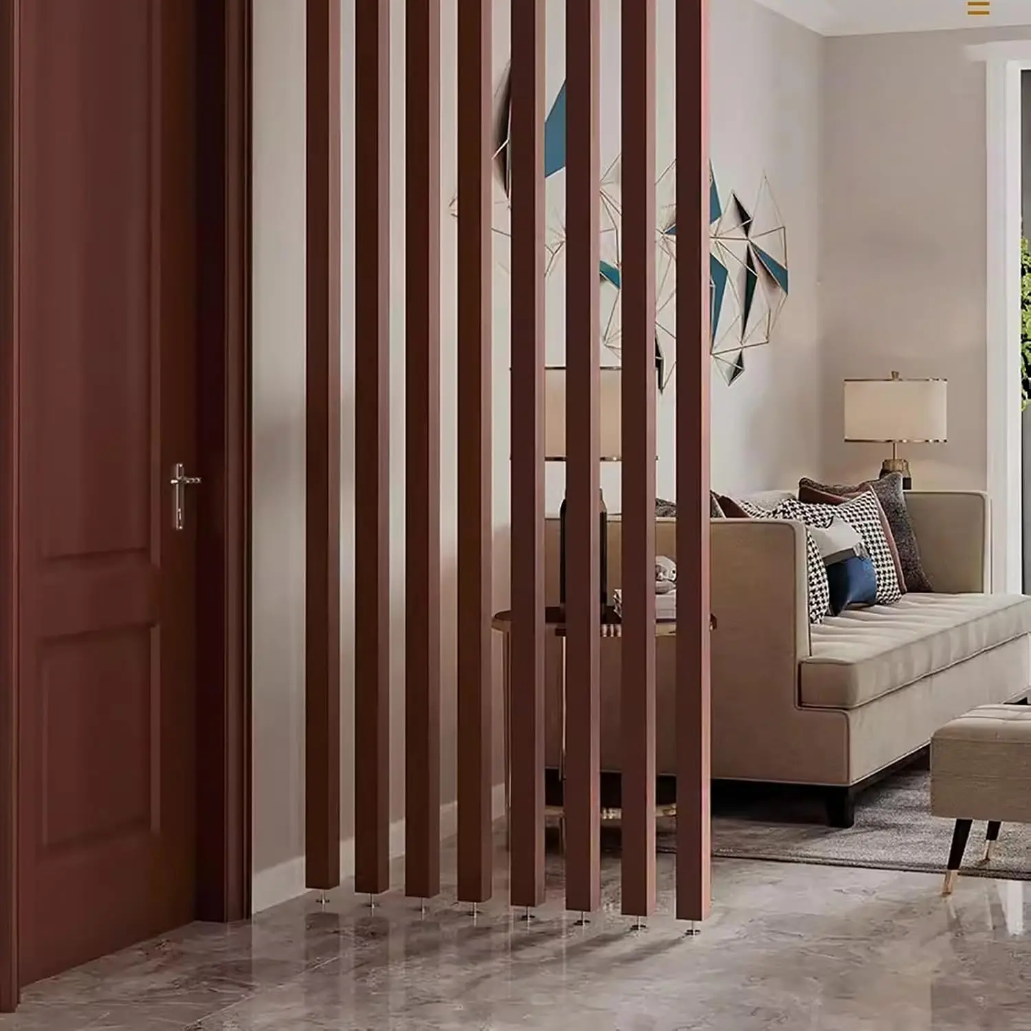 Wall Partition Room Divider Floor to Ceiling Wooden Slats - Freestanding Modern Wall Post Partition for Entrance Restaurant