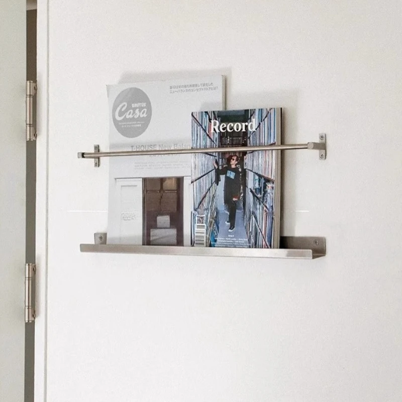 Modern Minimalist Magazine Rack Stainless Steel Wall Display Shelf Floating Bookshelf Organizer