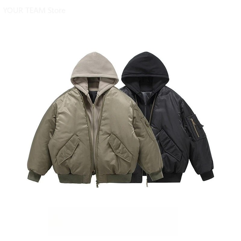 Winter Hooded Pilot Jacket, Casual Street Style Cotton Padded Coat for Men Cool American Style Autumn Winter Sweatshirt