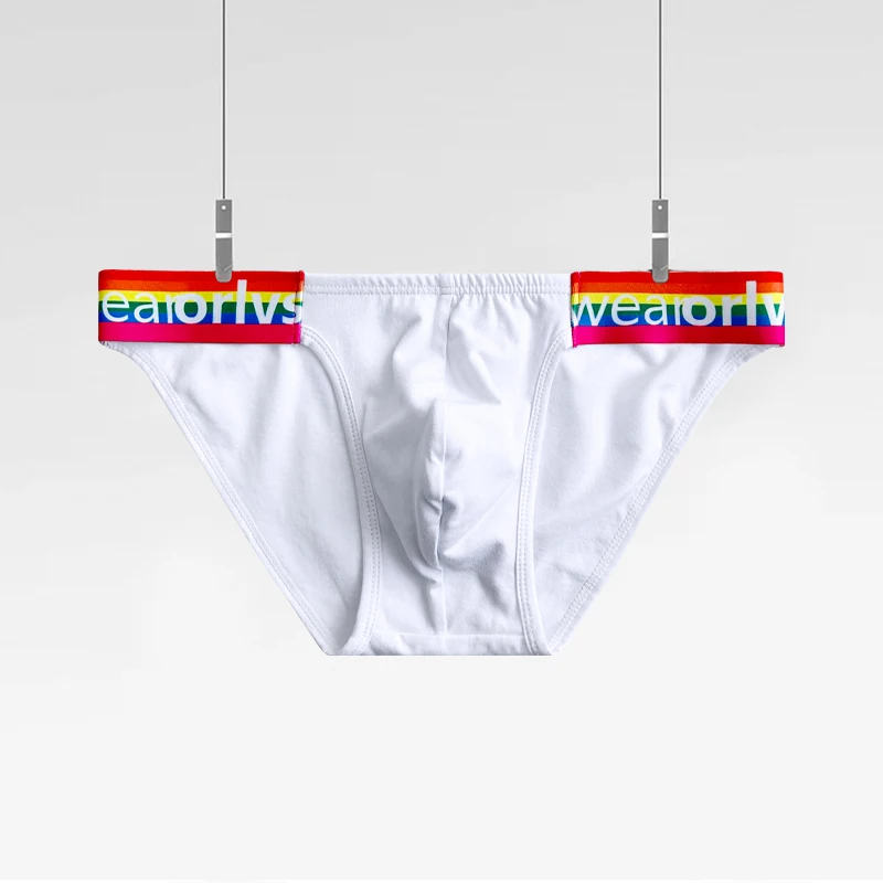 Sexy Men Underwear Brief Underpants Rainbow Stripes Gay Men's Jockstrap Bikini Slip Men's Tanga String Thong Breathable Cotton