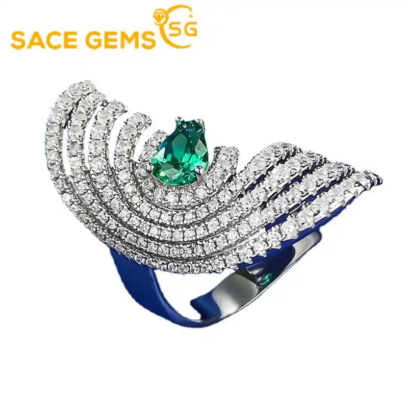 

SACE GEMS New Arrival Trend 925 Sterling Silver 5*7MM Emerald Rings for Women Engagement Cocktail Party Jewelry Gift