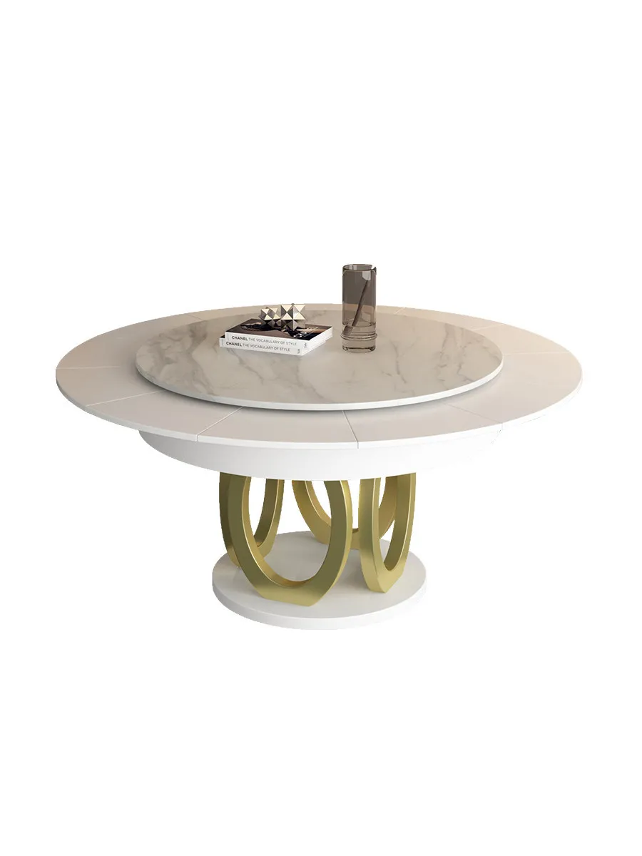 All-electric Italian light luxury deformed dining table high-end rock slab small apartment rotating and retractable can enlarge