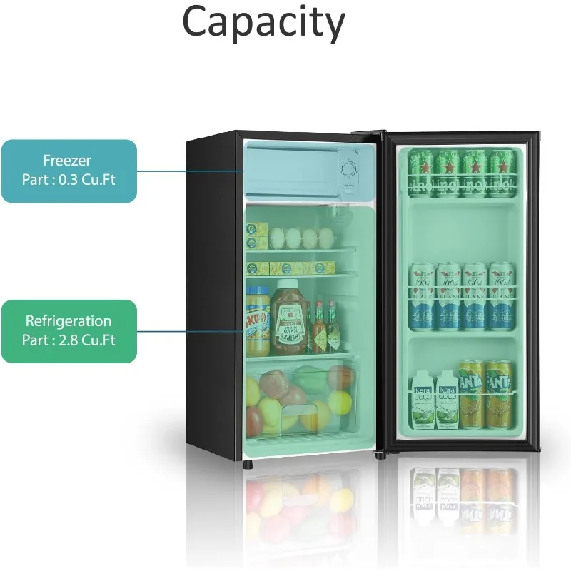 3.1 Cu.Ft Mini Fridge with Freezer, Single Door Mini Refrigerator, 5 Settings Temperature Adjustable, Compact Refrigerator