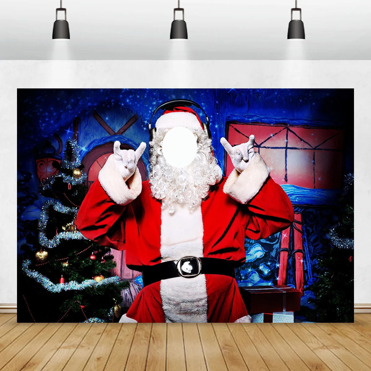 

Merry Christmas Backdrop Selfie With Santa Banner Happy New Year Party Decorations Photo Booth Props Tree Window Photography