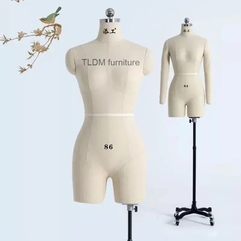 Bust Dressmaker Mannequins Dress Display Stand Pinned Sewing Linen Cover Body Mannequin with Legs for Women's Clothing Design GM