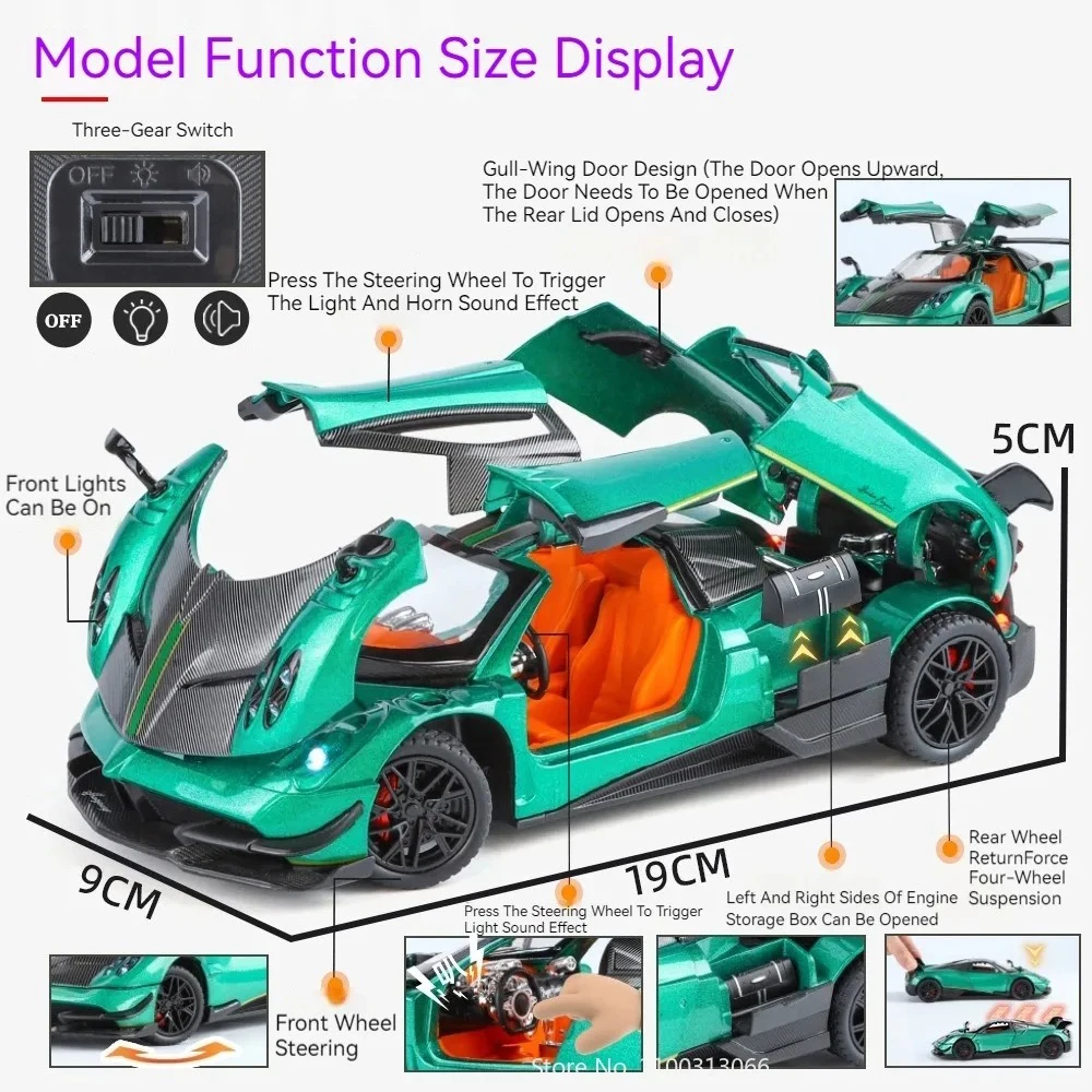 1:24 alliage Pagani Huayra dynastie BC jouets voitures modèles miniatures retirer la lumière son pneus en caoutchouc Supercar enfant en bas âge enfants cadeaux
