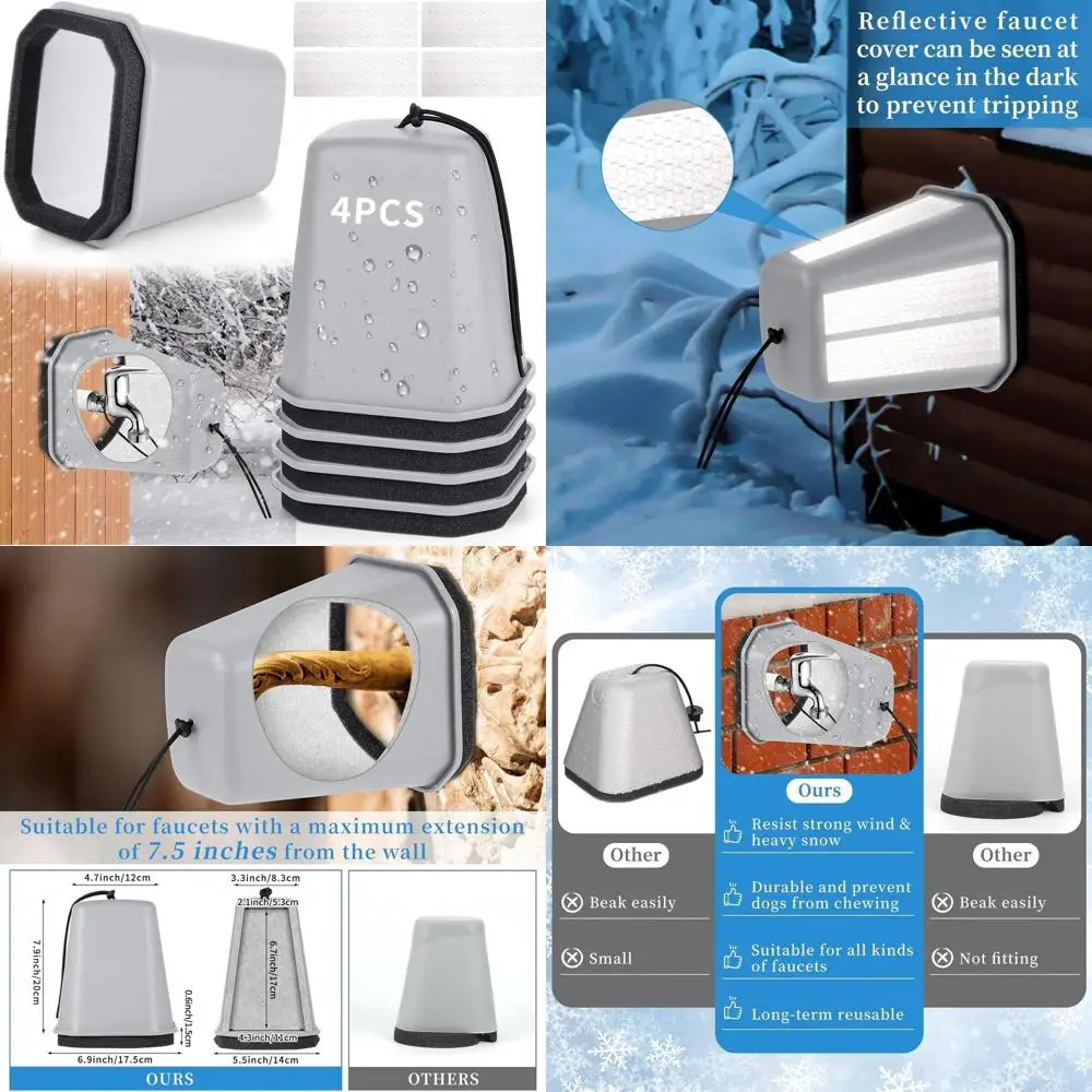 

Удлиненный устойчивый к домашним животным чехол для уличного смесителя, 8,5x7x5,5 дюйма, толстая пена, светоотражающие полосы, серый, для защиты от зимы