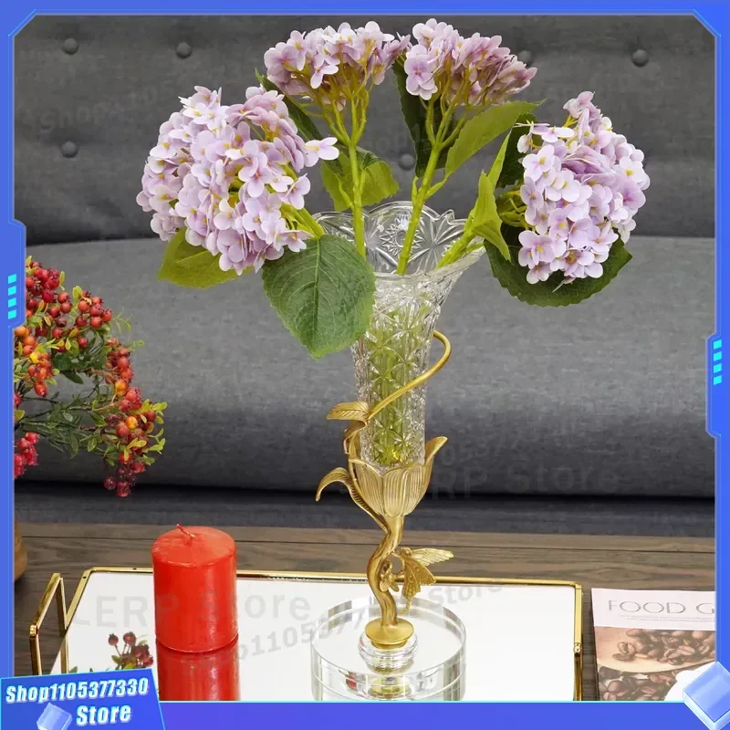 Luxury Brass Tulip Vase with Crystal Glass Accents Elegant Flower Arrangement Holder for Living Room Bedroom Home Decor