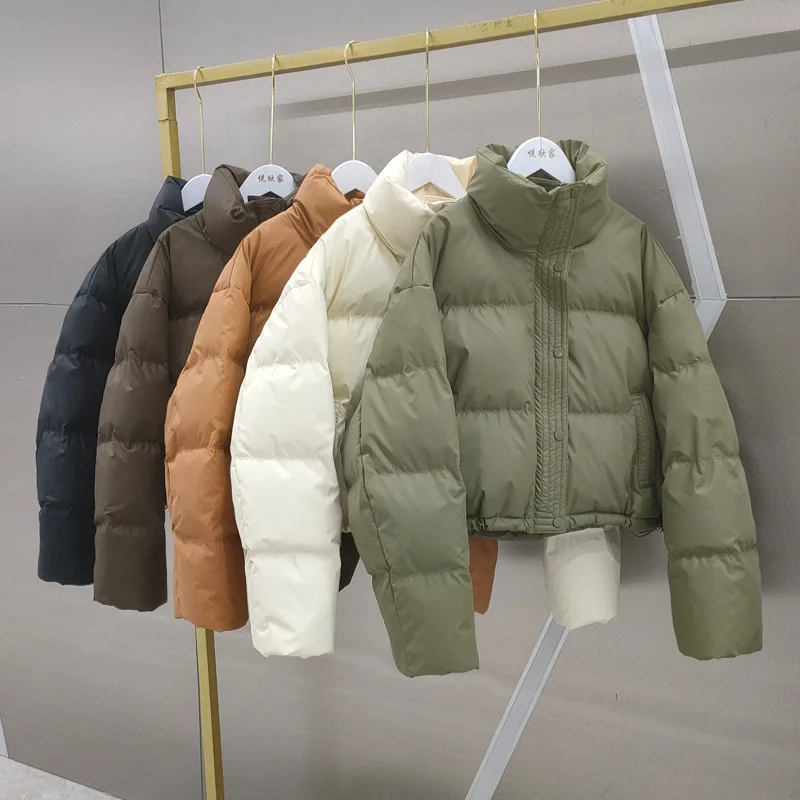 2024 Women White Duck Down Jacket Coat Stand Collar Beige Long Sleeve Thick Parka Fashion Jacket Coat Tops