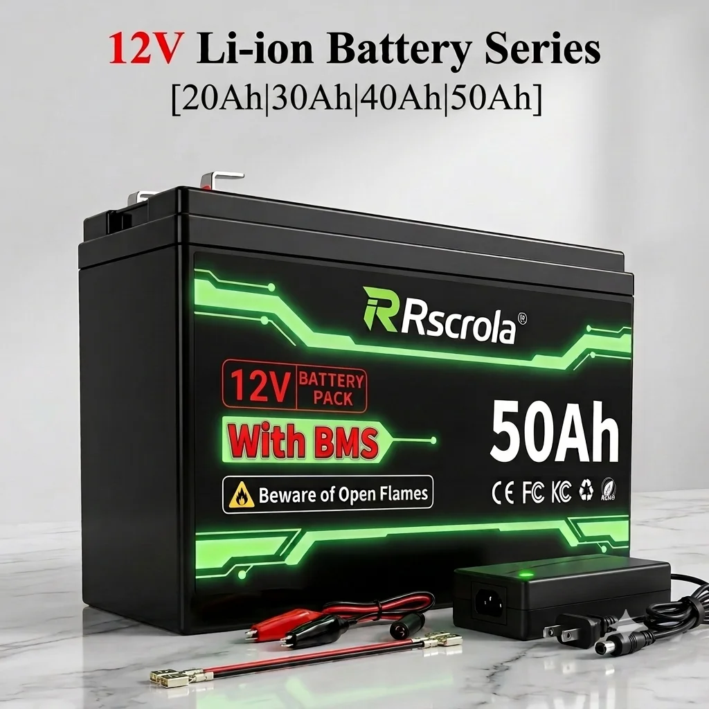 12V 20-50Ah Rechargeable Li-ion Battery 3S with BMS For Sprayer Speaker Camping & Toy Cars