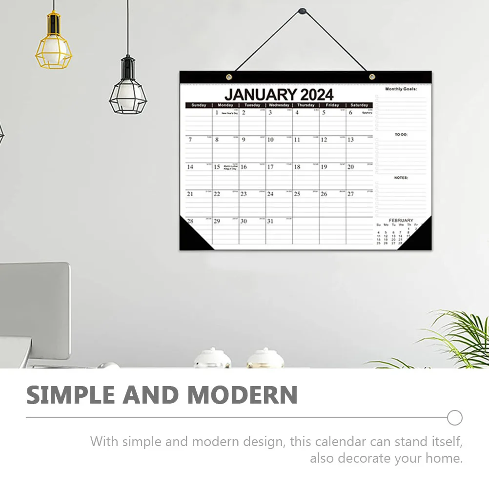 

2024 Wall Yearly Planner Monthly Paper Office Agenda Planning Calendar Home Dorm Black Classic Design Schedule Daily