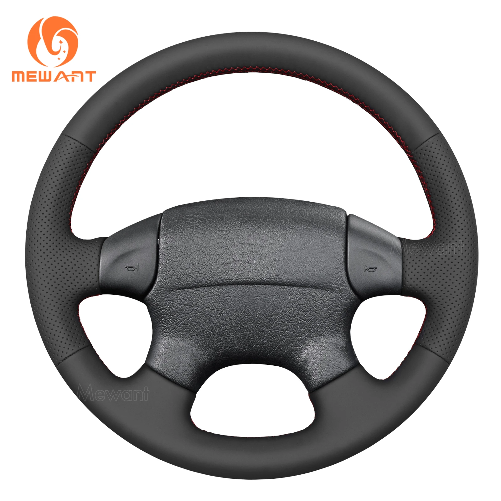 Mewant Black Genuine Leather Car Steering Wheel Cover for Volkswagen Mk3 Golf 1996