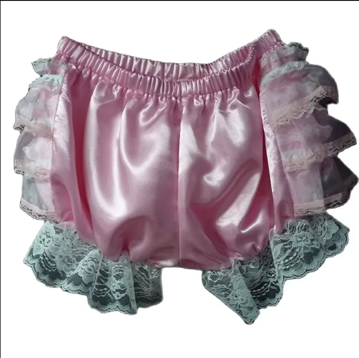 

Lined with Role-playing Sissy Adult Sexy Cross-dressing Girl Pink Satin Lace Shorts Dress Custom Lockable