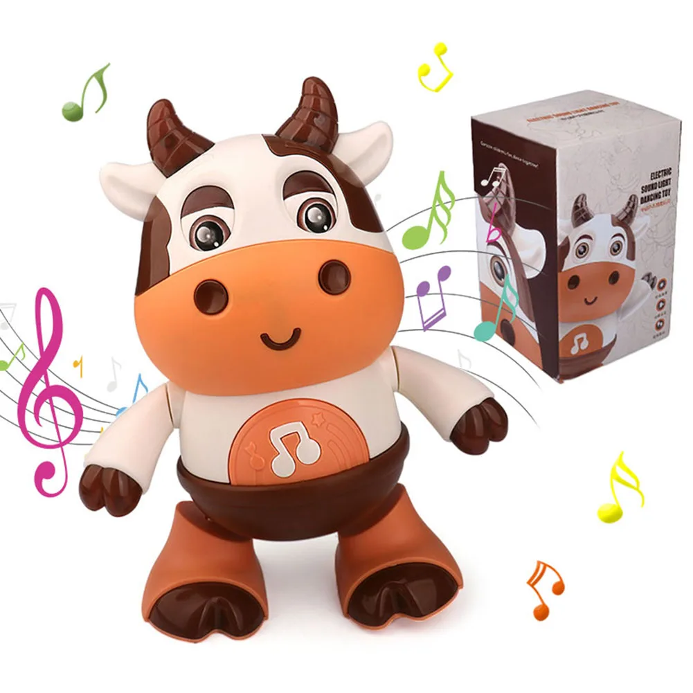 Electric Early Education Toys Movable with Music Light Dance Cow Doll Plastic Walking Cow Toys Smooth for Children Birthday Gift